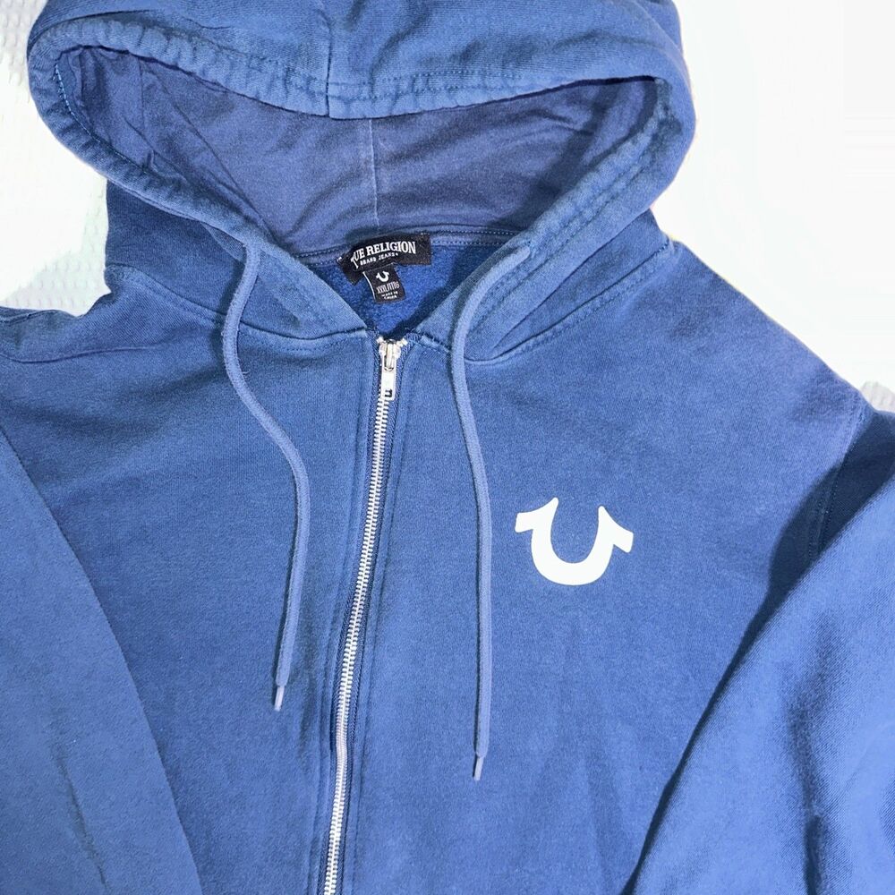 True Religion Men’s Blue Full Zip Hooded Hoodie Graphic Logo Long Sleeve 3XL